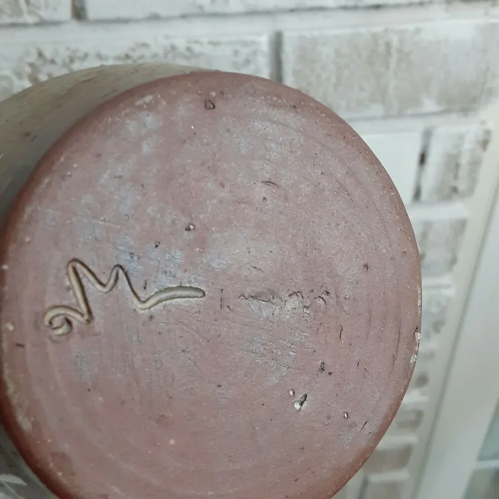 M Marked Vessel Pottery Earth Tones White Wheat
